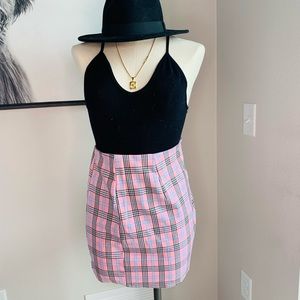 Pink plaid skirt